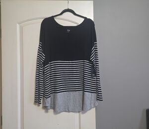 a.n.a Black and Gray Striped Long Sleeve Tee